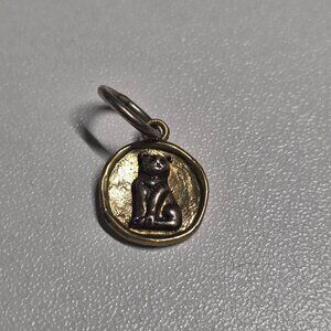 Retired Cat Waxing Poetic Brass & Sterling Silver Charm